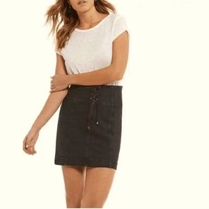 Free People Black Lace Front Denim Mini Skirt sz 4